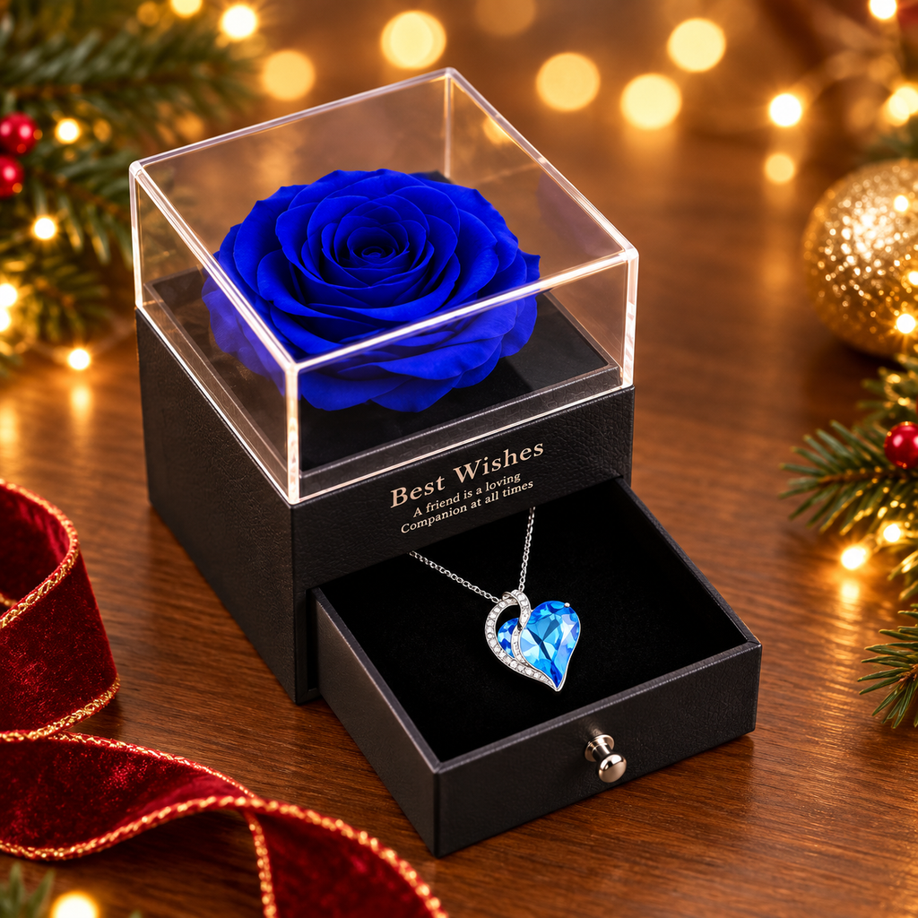 Rose & Heart Necklace Gift Set – Christmas Gift for Her
