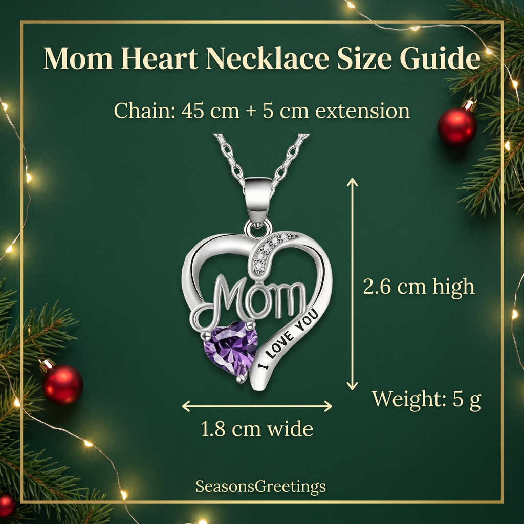 Christmas Mom heart necklace size guide