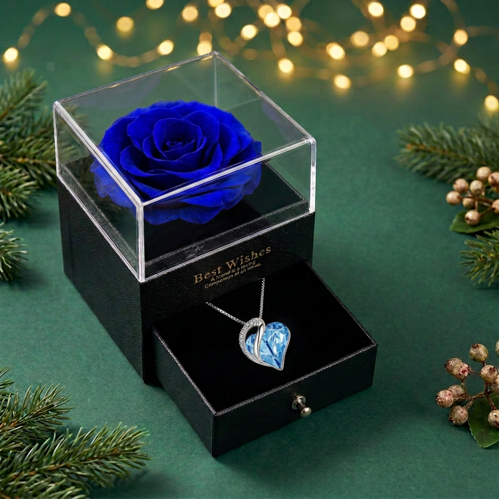Rose & Heart Necklace Gift Set – Christmas Gift for Her