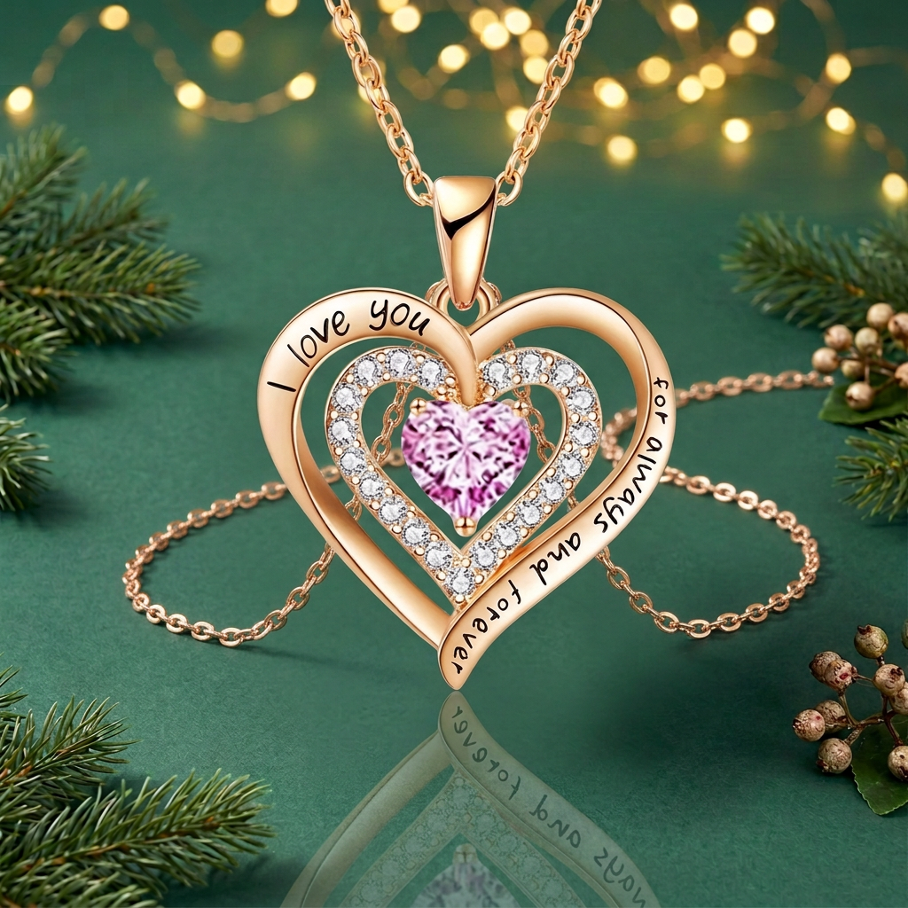 Rose & Heart Necklace Gift Set – Christmas Gift for Her