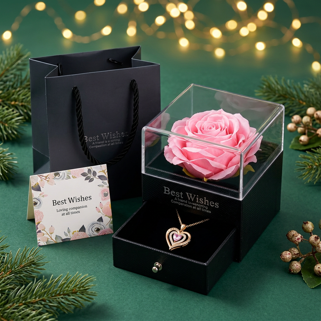 Pink rose engraved necklace set with corrected scale
