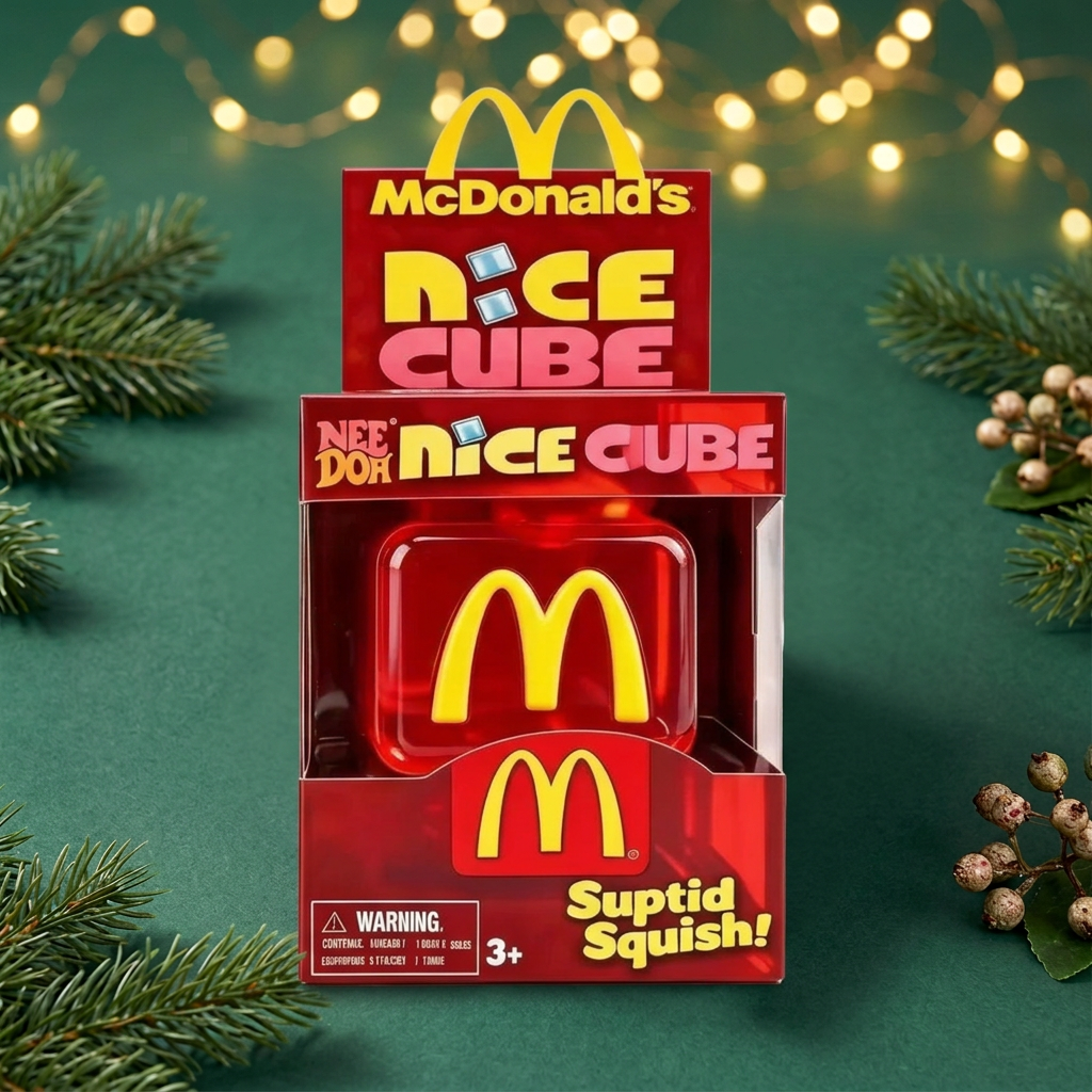 Red cube matching evergreen Christmas style